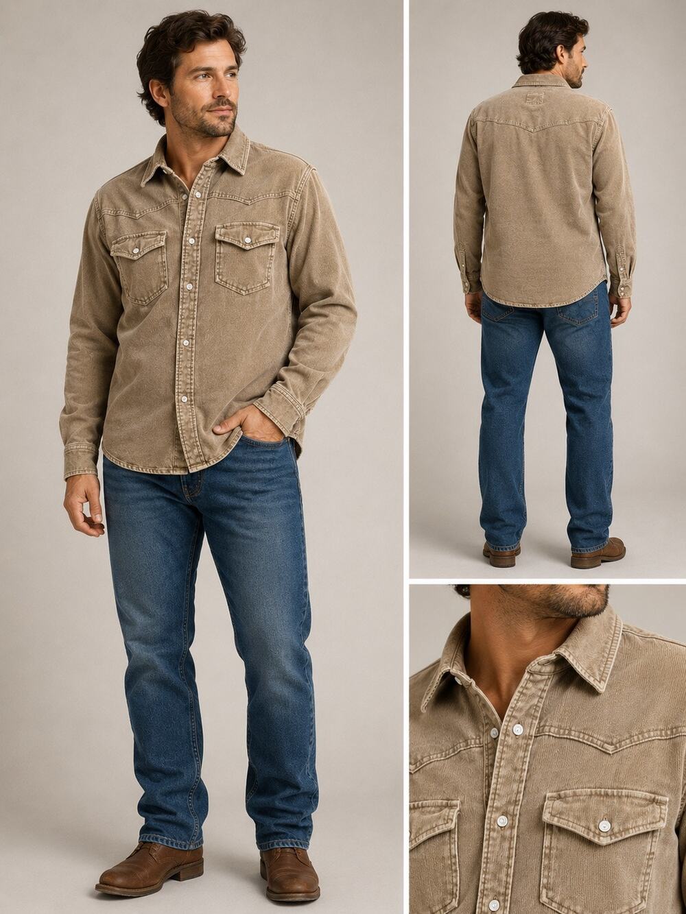 Quality Durables Corduroy Western Shirt Men’s Large Tan Button Front Overshirt